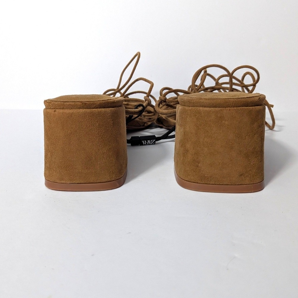 ZARA Lace Up Block Heel Sandals Brown Faux Suede Square Toe Strappy Sz 41 / 10.5 - Picture 8 of 14
